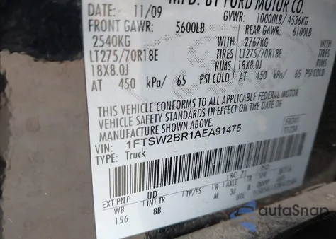 2010 Ford F-250 Lariat из США, поврежденный, VIN 1FTSW2BR1AEA91475